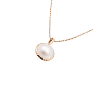 14K Yellow Gold White Mabe Pearl 1 Inch Enhancer Pendant