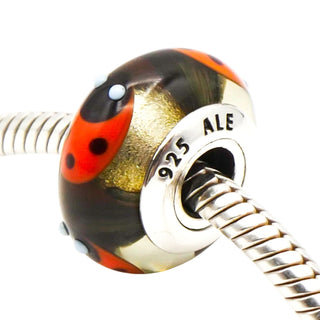 Pandora Rare Retired Red Ladybugs Murano Glass Sterling Silver Charm