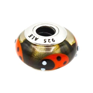 Pandora Rare Retired Red Ladybugs Murano Glass Sterling Silver Charm