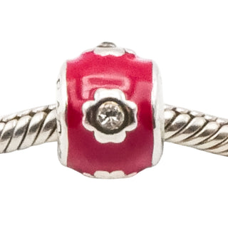 Bacio Sterling Silver Red Enamel Cubic Zirconia Flower Charm Bead