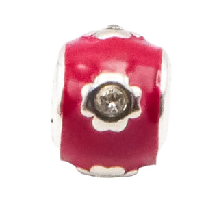 Bacio Sterling Silver Red Enamel Cubic Zirconia Flower Charm Bead