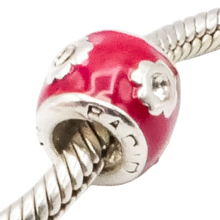 Bacio Sterling Silver Red Enamel Cubic Zirconia Flower Charm Bead