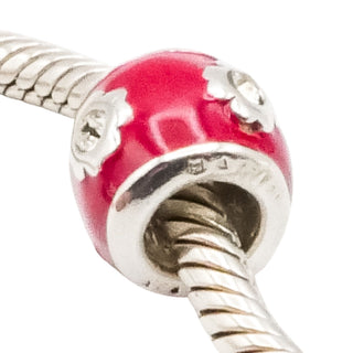 Bacio Sterling Silver Red Enamel Cubic Zirconia Flower Charm Bead