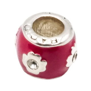 Bacio Sterling Silver Red Enamel Cubic Zirconia Flower Charm Bead