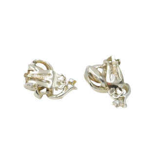 Lisner Amber Rhinestone Clip Earrings Gold Tone Swirl Leaf Vintage