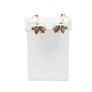 Lisner Amber Rhinestone Clip Earrings Gold Tone Swirl Leaf Vintage