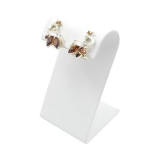 Lisner Amber Rhinestone Clip Earrings Gold Tone Swirl Leaf Vintage