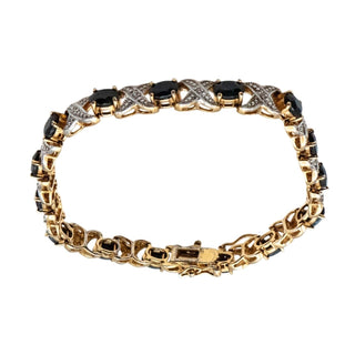 Diamond & Sapphire X’s and O’s Bracelet – Gold Plated Sterling Silver 7.5 Inch Tennis Bracelet