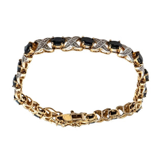 Diamond & Sapphire X’s and O’s Bracelet – Gold Plated Sterling Silver 7.5 Inch Tennis Bracelet