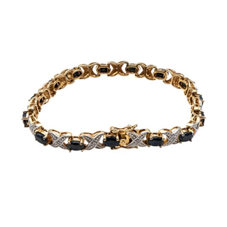 Diamond & Sapphire X’s and O’s Bracelet – Gold Plated Sterling Silver 7.5 Inch Tennis Bracelet