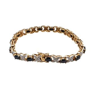 Diamond & Sapphire X’s and O’s Bracelet – Gold Plated Sterling Silver 7.5 Inch Tennis Bracelet