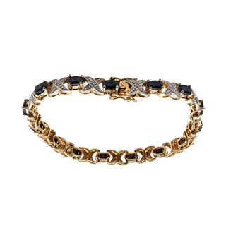 Diamond & Sapphire X’s and O’s Bracelet – Gold Plated Sterling Silver 7.5 Inch Tennis Bracelet