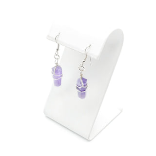 Amethyst Crystal Point Dangle Earrings Handwired Silver Tone Chakra Style