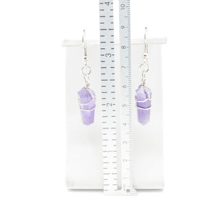 Amethyst Crystal Point Dangle Earrings Handwired Silver Tone Chakra Style