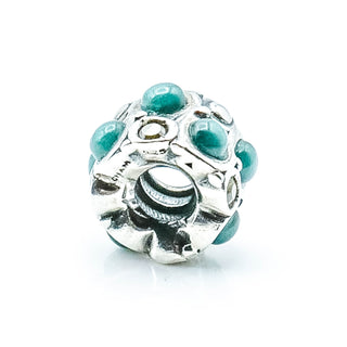 CHAMILIA Teal Stone Cabochon Sterling Silver Charm Bead with SWAROVSKI Crystals
