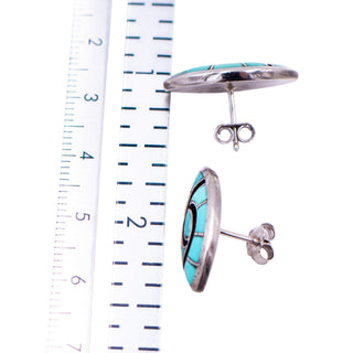 Native American Sterling Silver Turquoise Inlay Marquise Stud Earrings