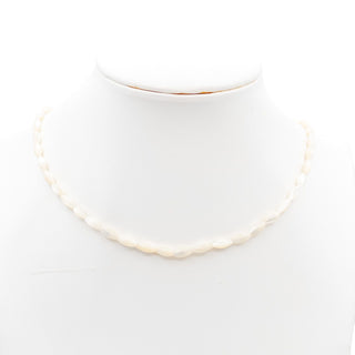 Vintage Mother Of Pearl Rice Bead Necklace 16 Inches With Gold-Tone Clasp