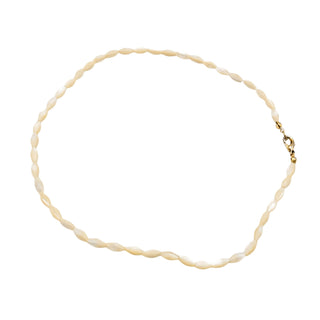 Vintage Mother Of Pearl Rice Bead Necklace 16 Inches With Gold-Tone Clasp