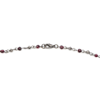 Vintage Multi-Strand Garnet Bead Necklace With Oxidized Metal Chains Statement 31 Inch