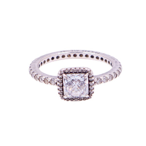 Pandora Retired Timeless Elegance Sterling Silver Clear CZ Square Halo Ring Size 6