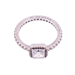 Pandora Retired Timeless Elegance Sterling Silver Clear CZ Square Halo Ring Size 6