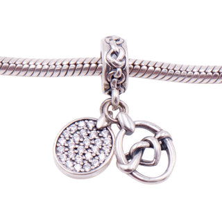 Pandora Retired Knotted Hearts Sterling Silver Clear CZ Love Dangle Charm
