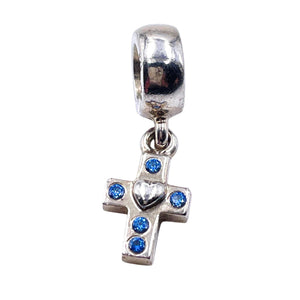 Pandora Retired Blue Cross Dangle Sterling Silver Faith Christian Charm