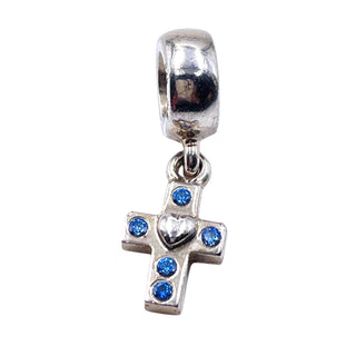 Pandora Retired Blue Cross Dangle Sterling Silver Faith Christian Charm