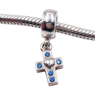 Pandora Retired Blue Cross Dangle Sterling Silver Faith Christian Charm