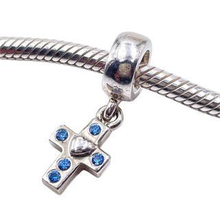 Pandora Retired Blue Cross Dangle Sterling Silver Faith Christian Charm