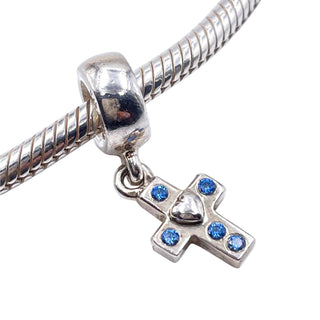 Pandora Retired Blue Cross Dangle Sterling Silver Faith Christian Charm