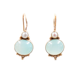 18K Gold Plated Sterling Silver 1.25 Inch Chalcedony Cabochon Drop Earrings