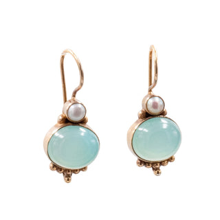18K Gold Plated Sterling Silver 1.25 Inch Chalcedony Cabochon Drop Earrings