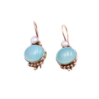 18K Gold Plated Sterling Silver 1.25 Inch Chalcedony Cabochon Drop Earrings