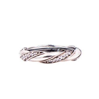 Pandora Retired Ribbon of Love Sterling Silver Clear CZ Ring Size 9