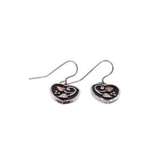 Black Hills Sterling Silver 0.75 Inch Antiqued Heart Dangle Earrings with 12K Gold Leaves