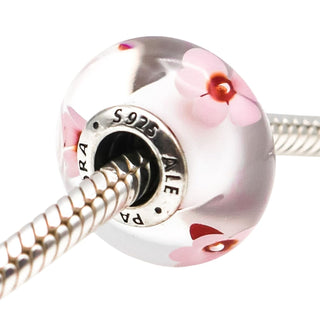 PANDORA Cherry Blossom Murano Glass Sterling Silver Charm