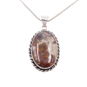 Copper Dolomite Agate Oval Silver Tone Pendant Sterling Silver 18 Inch Necklace