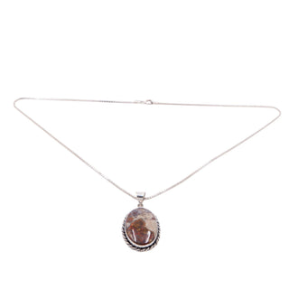 Copper Dolomite Agate Oval Silver Tone Pendant Sterling Silver 18 Inch Necklace