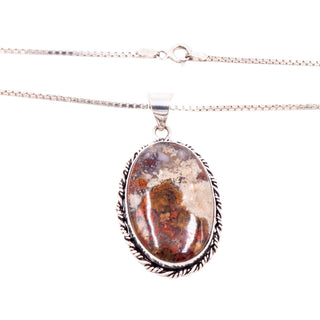 Copper Dolomite Agate Oval Silver Tone Pendant Sterling Silver 18 Inch Necklace
