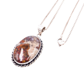 Copper Dolomite Agate Oval Silver Tone Pendant Sterling Silver 18 Inch Necklace