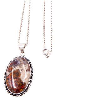 Copper Dolomite Agate Oval Silver Tone Pendant Sterling Silver 18 Inch Necklace