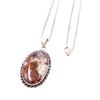 Copper Dolomite Agate Oval Silver Tone Pendant Sterling Silver 18 Inch Necklace