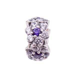 Pandora Retired Forget Me Not Purple CZ Sterling Silver Floral Spacer Charm