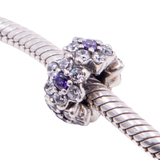 Pandora Retired Forget Me Not Purple CZ Sterling Silver Floral Spacer Charm