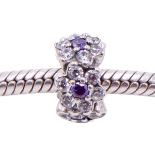 Pandora Retired Forget Me Not Purple CZ Sterling Silver Floral Spacer Charm