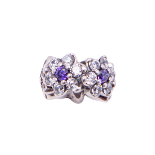 Pandora Retired Forget Me Not Purple CZ Sterling Silver Floral Spacer Charm