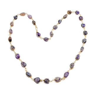Natural Amethyst Nugget Necklace Gold Plated 27” Statement Gemstone Chain