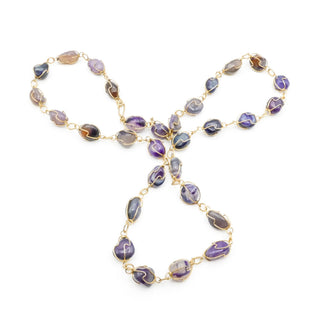 Natural Amethyst Nugget Necklace Gold Plated 27” Statement Gemstone Chain