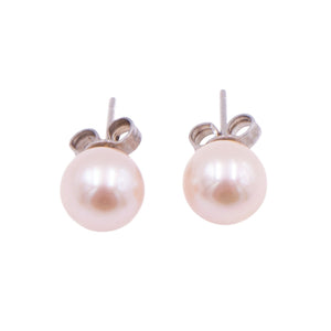 14K White Gold Pinkish Peach Freshwater Pearl 8mm Stud Earrings